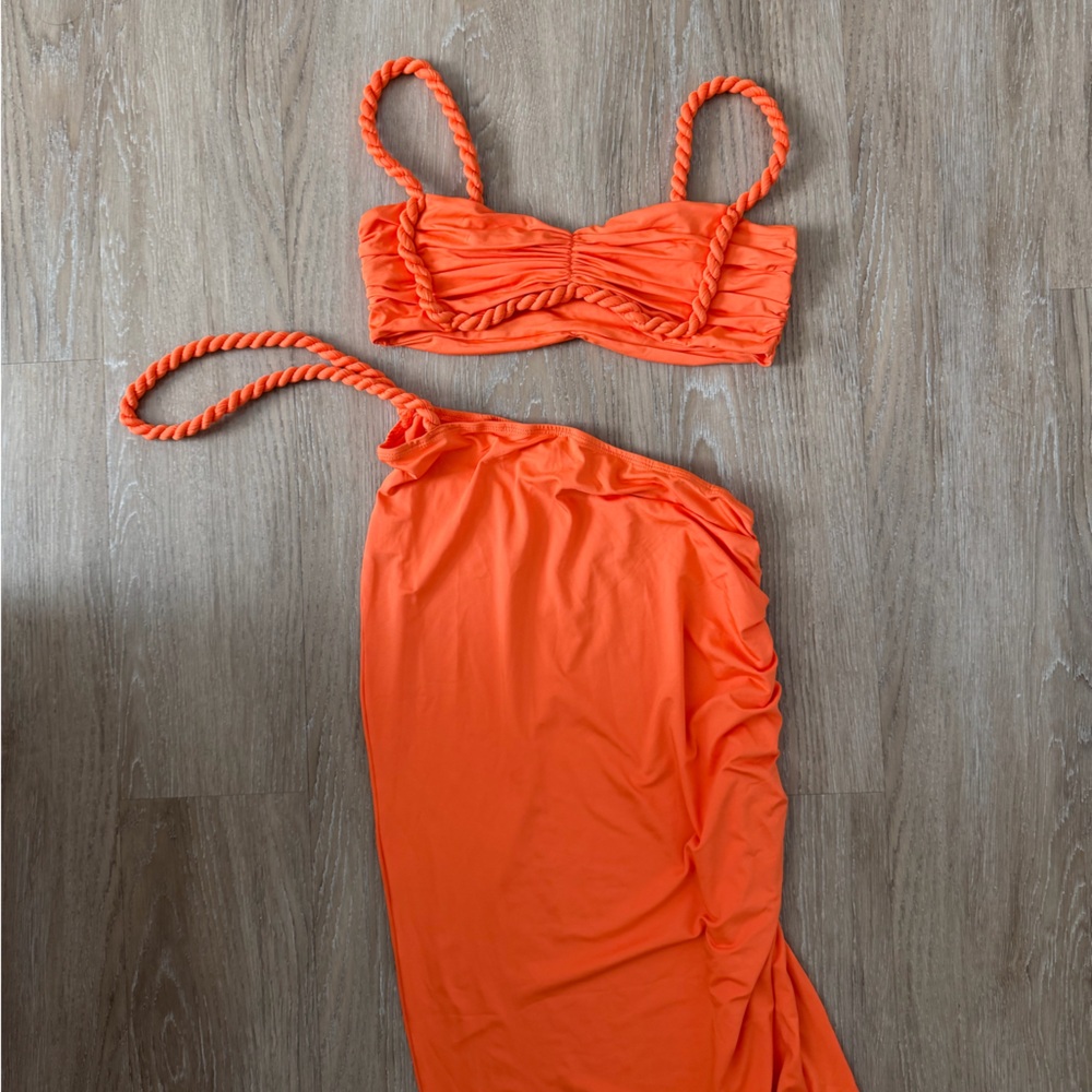 Orange Ruched Two-Piece Set
